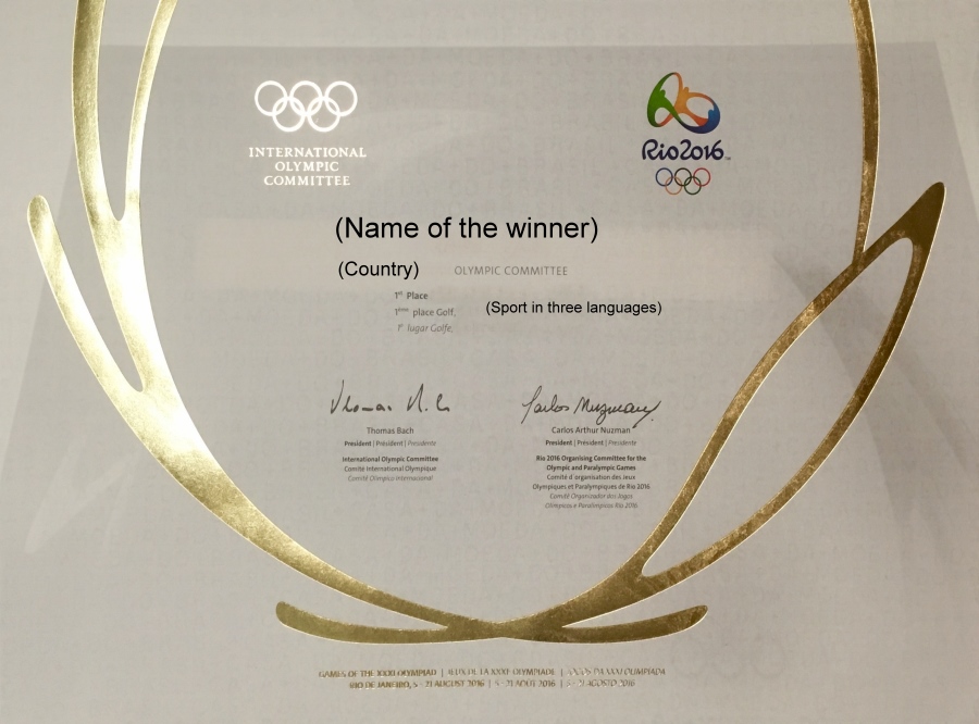 Diploma Olympic Games 2016 Rio de Janeiro