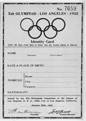 identity card olympic games 1932