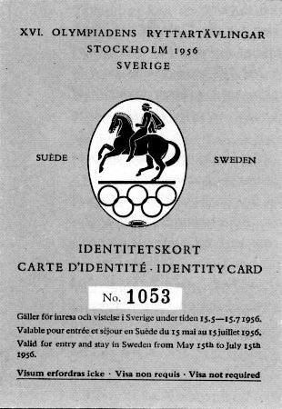 identity card olympic games 1956 stockholm