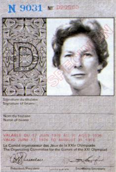 identitycard olympic games 1976 Montreal