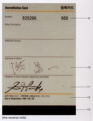 identity card olympic games 1988 seoul