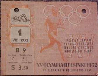 ticket olympic games 1952 helsinki