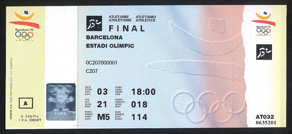 ticket olympic games 1992 barcelona